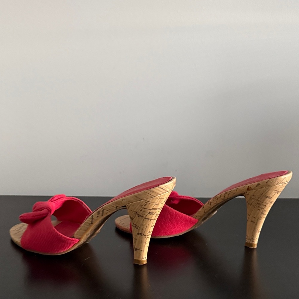 Dollhouse Red Cork Heels with Bow Sz 6.5 - Picture 6 of 9